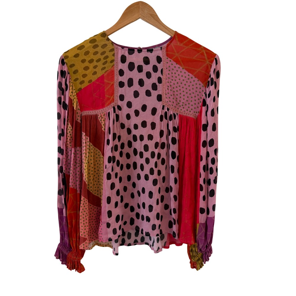 Blank London Miranda Top Womens S Pink Red Boho Leopard Oversized Mixed Media
